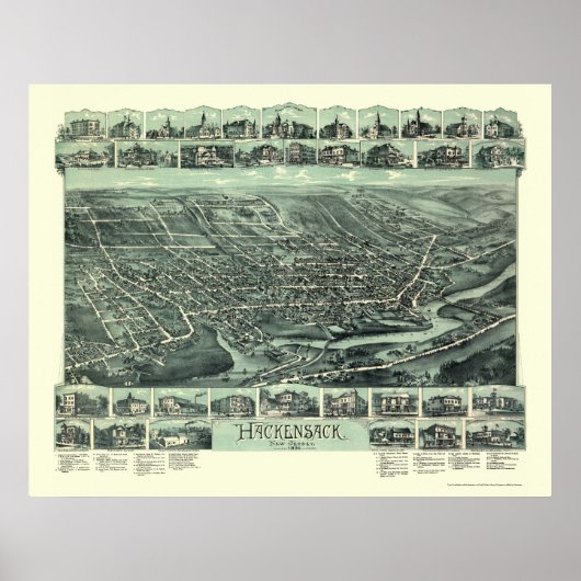Hackensack, NJ Panoramic Map - 1896 Poster (Vorne)