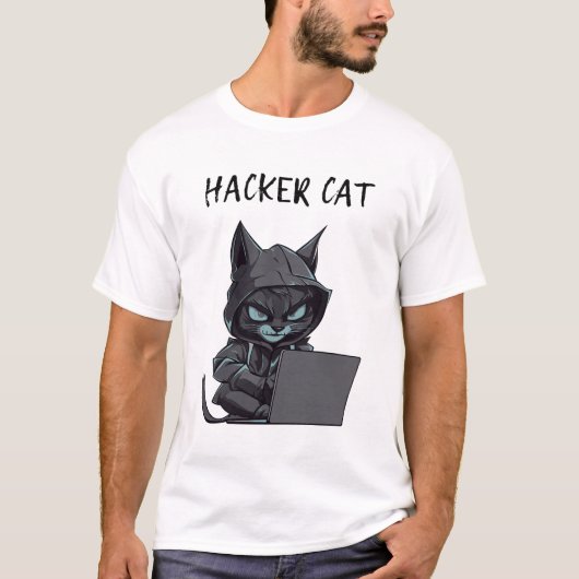 Hacker Cat Design T-Shirt (Vorderseite)