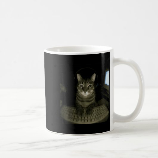 Hacker Cat Meme Funny Computer Cat Kitten Gamer Ca Kaffeetasse (Rechts)