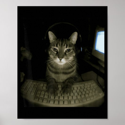 Hacker Cat Meme Funny Computer Cat Kitten Gamer Ca Poster (Vorne)