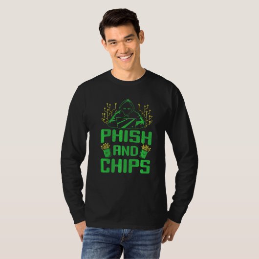 Hacker Computer Code Phish und Chips Cybersecurity T-Shirt (Vorne ganz)