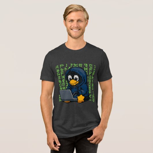 Hacker Penguin IT Design – Geek Tech T-Shirt Tri-Blend Shirt (Vorderseite voll)