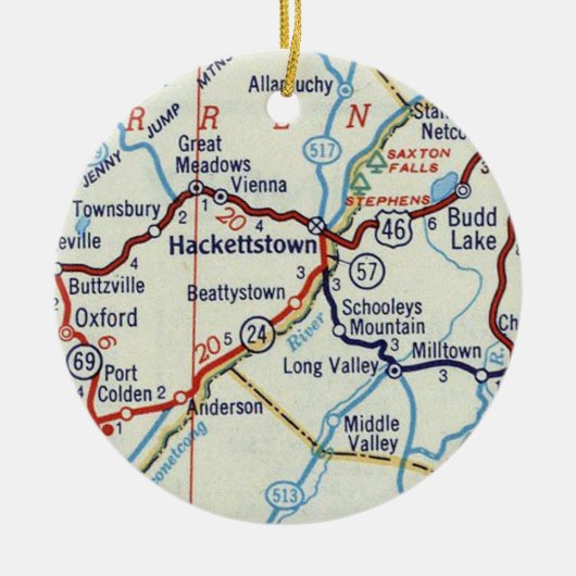 Hackettstown NJ Retro Map Keramik Ornament (Vorne)