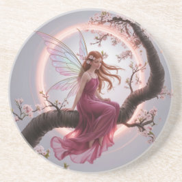 Hada mágica entre flores de cerezo – Ilustración d Getränkeuntersetzer