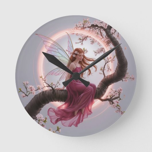 Hada mágica entre flores de cerezo – Ilustración d Runde Wanduhr (Vorderseite)
