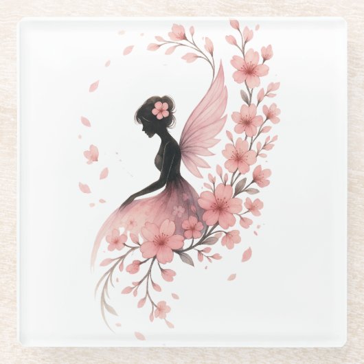 Hada Rosa con Flores de Sakura Glasuntersetzer (Vorderseite)
