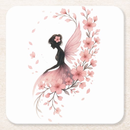 Hada Rosa con Flores de Sakura Rechteckiger Pappuntersetzer (Vorderseite)