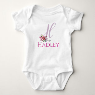 Hadley Name Reveal Floral Letter H Girl Whimsical Baby Strampler
