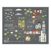 Hadlow, Kent Illustriert English Village Map Fotodruck (Vorne)