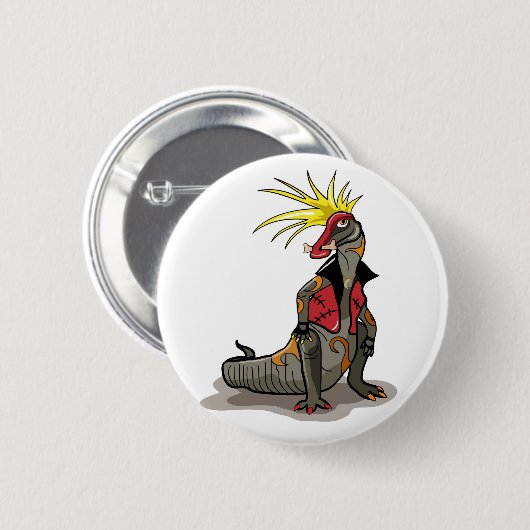 Hadrosaurus Dinosaurier verkleidete sich als Punk. Button (Vorne & Hinten)