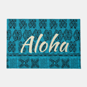 Haena Beach Hawaiian Primitive Tapa Aloha Aquamari Fußmatte