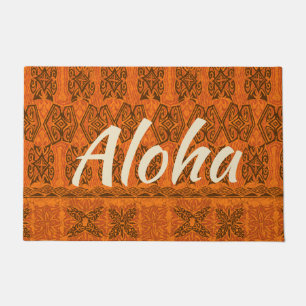 Haena Beach Hawaiian Primitive Tapa Aloha Orange Fußmatte