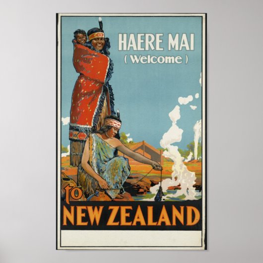 Haere Mai Willkommen in Neuseeland Retroart Poster (Vorne)