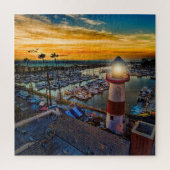 Hafen am Meer bei Sonnenuntergang Puzzle (Vertikal)