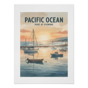 Hafen am Pazifischen Ozean am Abend Poster
