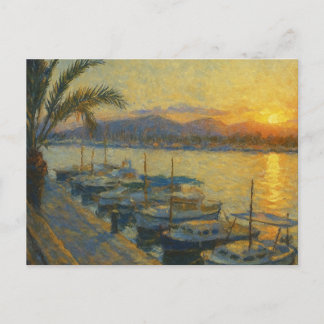 Hafen bei Sonnenuntergang Aquarell-Postkarte Postkarte