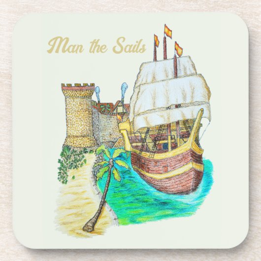 Hafen Galleon Getränkeuntersetzer (Vorderseite)