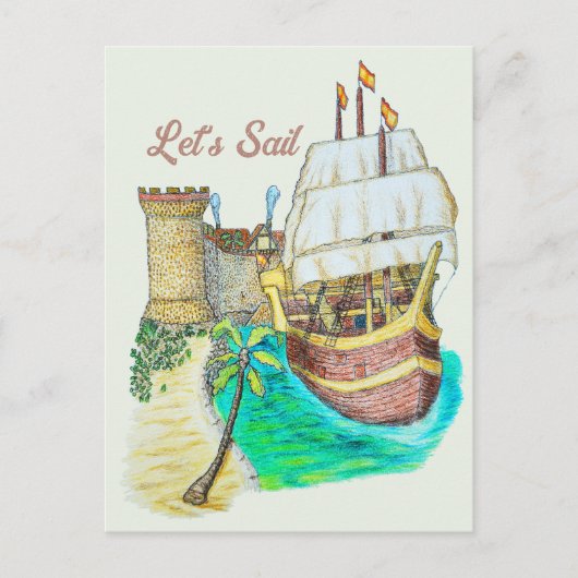 Hafen Galleon Postkarte (Vorderseite)