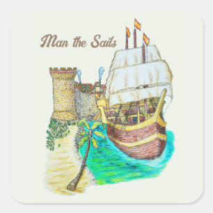 Hafen Galleon Quadratischer Aufkleber