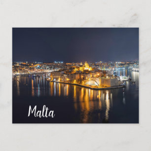 Hafen in Malta nachts beleuchtet Postkarte