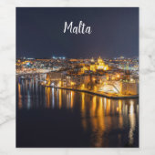 Hafen in Malta nachts beleuchtet Weinetikett (Einzelnes Label)