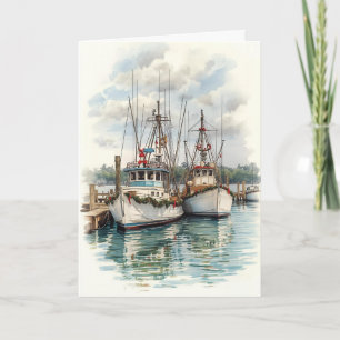 Hafen Lights Holiday - Coastal Boats Card Karte