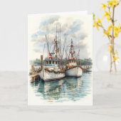 Hafen Lights Holiday - Coastal Boats Card Karte (Gelbe Blume)