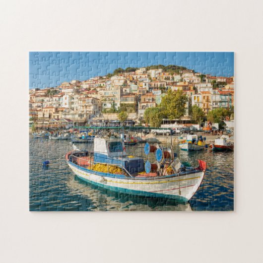 Hafen mit Fischerbooten in Plomari, Lesvos, Griech Puzzle (Horizontal)