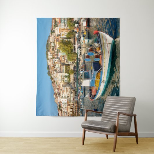 Hafen mit Fischereifahrzeugen in Plomari, Lesvos, Wandteppich (Beispiel)