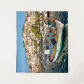 Hafen mit Fischereifahrzeugen in Plomari, Lesvos, Wandteppich (Vorderseite)