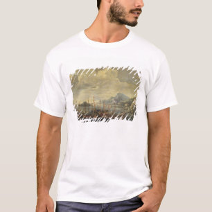Hafen mit Leuchtturm und Schiffen (Öl auf T-Shirt