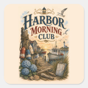 Hafen-Morgen-Club Küstenleuchtturm Quadratischer Aufkleber