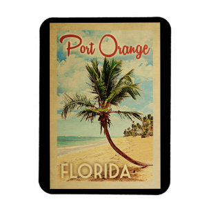 Hafen-orange Palme-Vintage Reise Magnet
