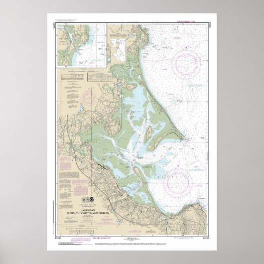 Häfen Plymouth, Kingston und Duxbury Chart Poster (Vorne)