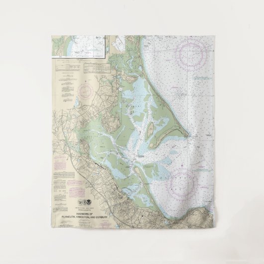 Häfen Plymouth, Kingston und Duxbury Chart Wandteppich (Vorderseite)