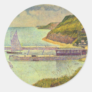 Hafen Port-en-Bessin bei Flut von Georges Seurat Runder Aufkleber