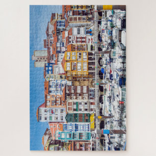 Hafen. Port mit Häusern und Yachten Puzzle