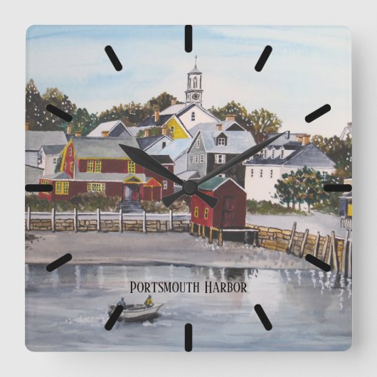 Hafen Portsmouth, New Hampshire Quadratische Wanduhr (Vorderseite)