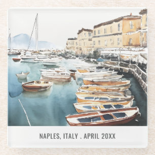Hafen Santa Lucia Neapel Italien Wasserfarbenreise Glasuntersetzer
