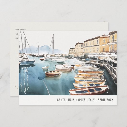 Hafen Santa Lucia Neapel Italien Wasserfarbenreise Postkarte (Vorne/Hinten)