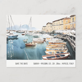 Hafen Santa Lucia Neapel Wasserfarbe Save the Date Postkarte