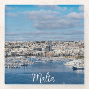 Hafen Sliema mit modernen Gebäude und Booten Glasuntersetzer