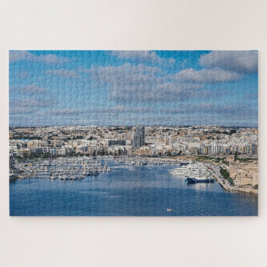 Hafen Sliema mit modernen Gebäude und Booten Puzzle (Horizontal)