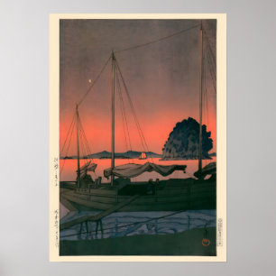 Hafen-Sonnenuntergang von Kawase Hasui Poster