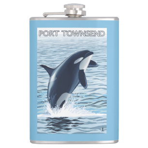 Hafen Townsend, WashingtonOrca Springen Flachmann