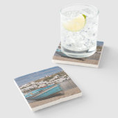 Hafen- und Hafengebiet mit griechischen Fischereif Steinuntersetzer (Seitenansicht)