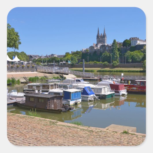 Hafen von Angers in Frankreich Quadratischer Aufkleber (Vorderseite)