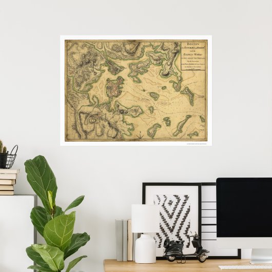 Hafen von Boston Karte 1775 Poster (Heimbüro)
