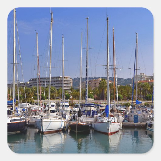 Hafen von Cannes in Frankreich Quadratischer Aufkleber (Vorderseite)
