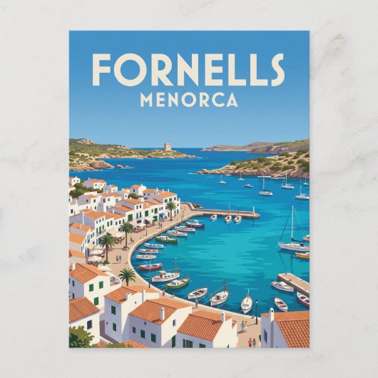 Hafen von Fornells Spanien Postkarte (Vorderseite)